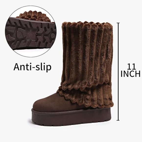Women's Platform Fur Boots, Fuzzy Fleece Lined Ankle Booties  - size 8.5 - Picture 1 of 5